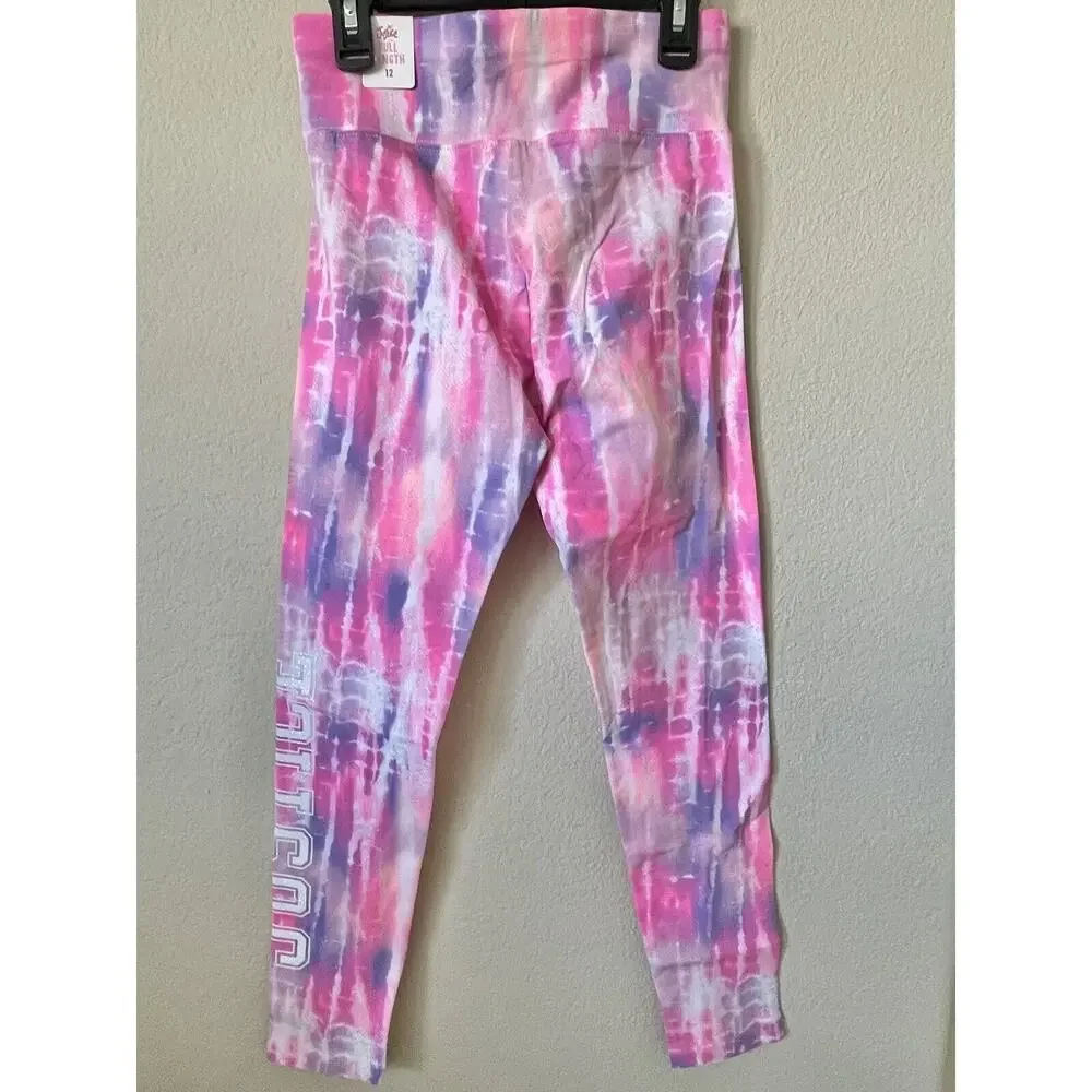 Lot Of 2 Justice Tie Dye Sparkle Logo High Waist Full Length Leggings Size 12